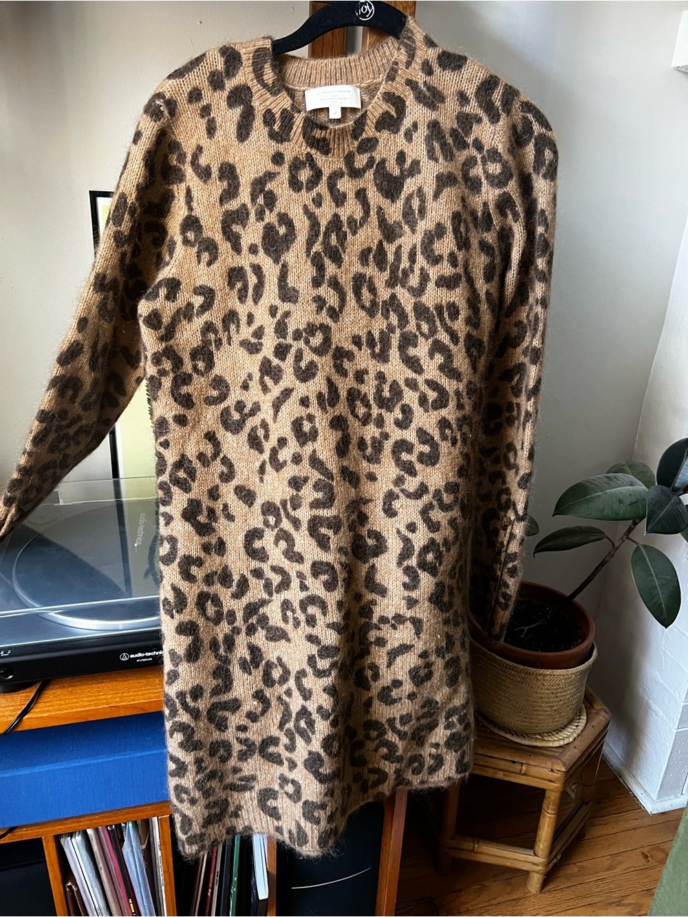 Sezáne Leopard-Print Crewneck Sweater Dress